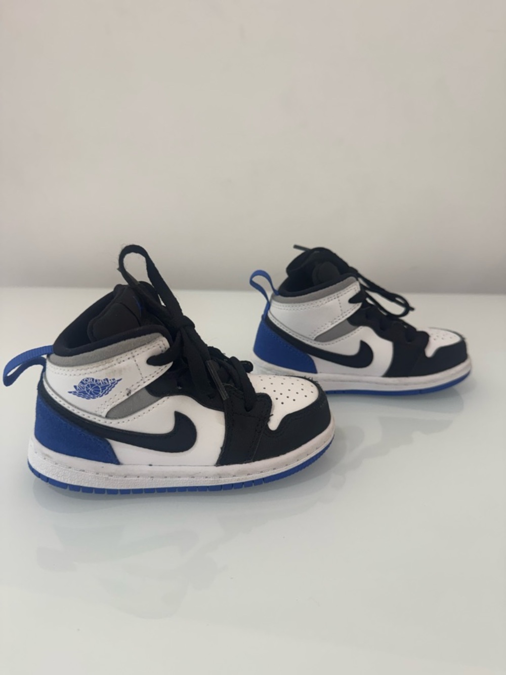 Air Jordan Kids’ High-Top Sneakers in Black, White, and Blue, Baby Size 7